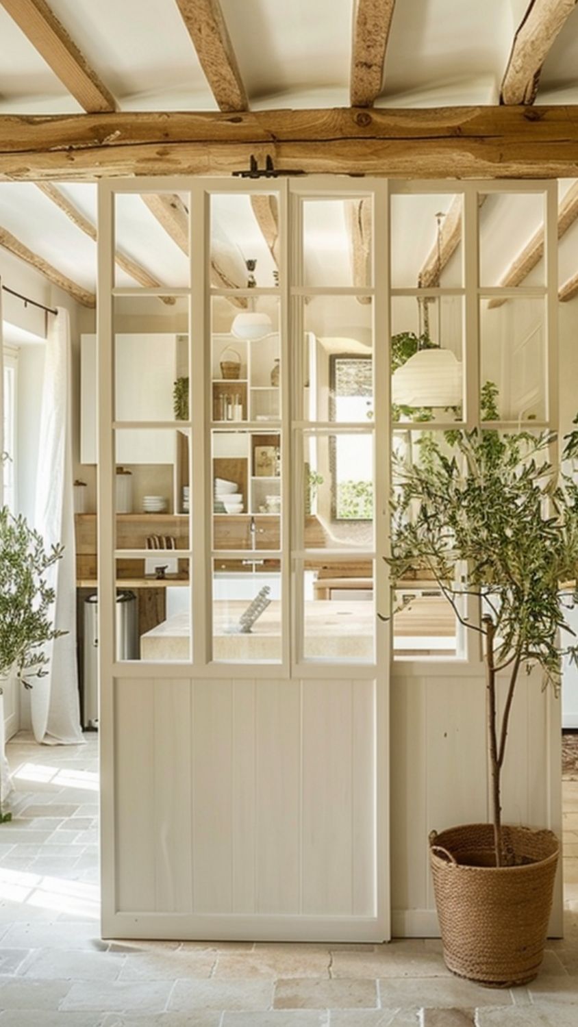 verrière sur mesure cuisine beige maison campagne