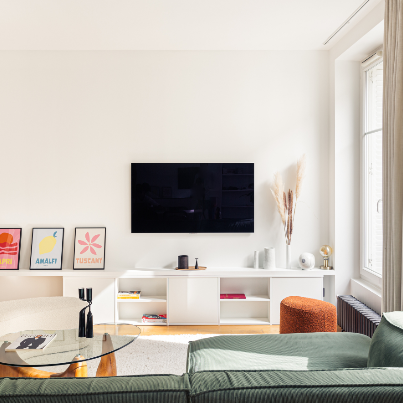 meuble bas sur mesure blanc télé