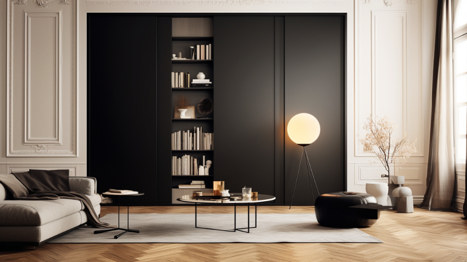 dressing porte coulissante noire salon moderne